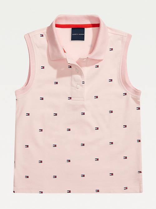 Tommy Hilfiger Adaptive Flag Print Ujjatlan Polo Póló Lány Rózsaszín | TH650ISR