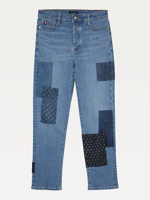 Tommy Hilfiger Adaptive High Rise Straight Patchwork Farmer Női Kék | TH893AHD