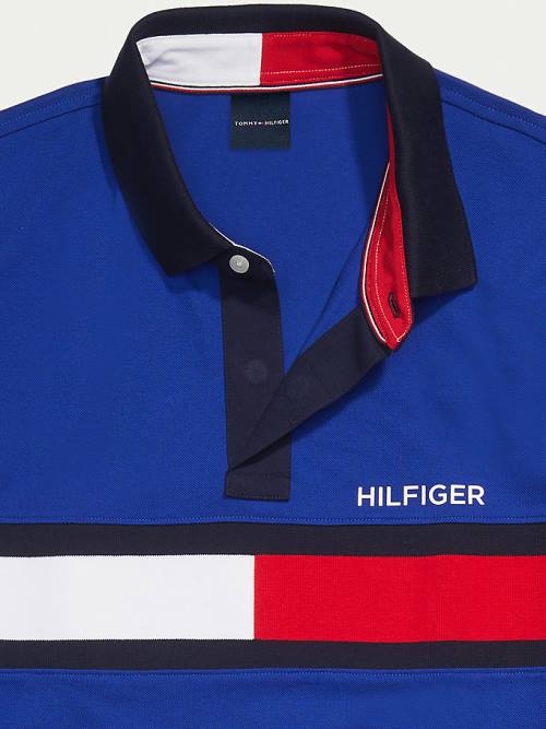 Tommy Hilfiger Adaptive Pamut Flag Custom Fit Póló Férfi Kék | TH968ODN