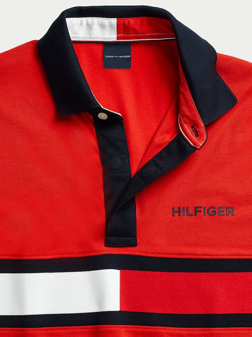 Tommy Hilfiger Adaptive Pamut Flag Custom Fit Póló Férfi Piros | TH974YFW