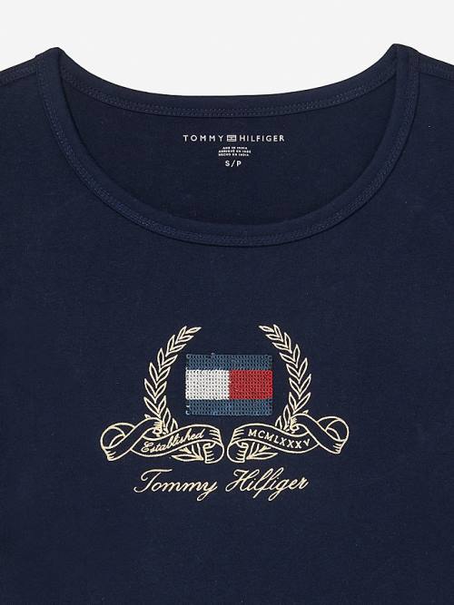 Tommy Hilfiger Adaptive Pure Pamut Logo Póló Női Kék | TH026VBF