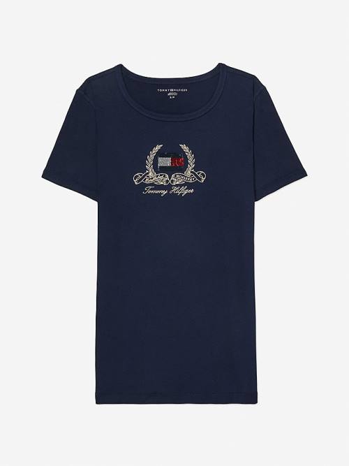 Tommy Hilfiger Adaptive Pure Pamut Logo Póló Női Kék | TH026VBF