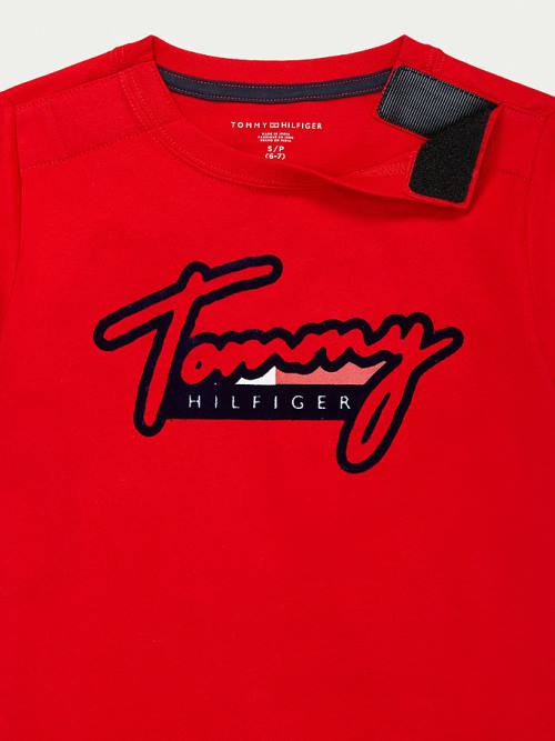 Tommy Hilfiger Adaptive Pure Pamut Logo Póló Fiú Piros | TH587OGS