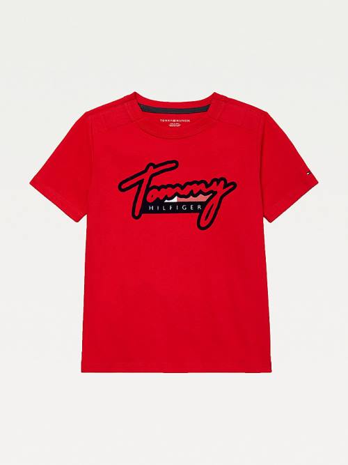 Tommy Hilfiger Adaptive Pure Pamut Logo Póló Fiú Piros | TH587OGS