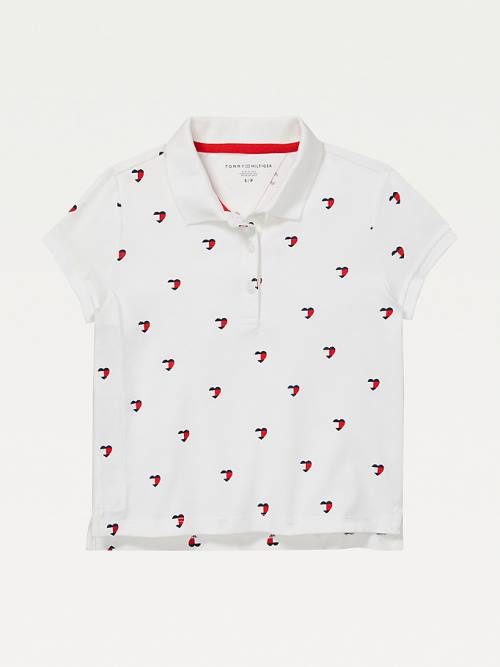 Tommy Hilfiger Adaptive Seated Fit Heart Print Polo Póló Lány Fehér | TH518VHG