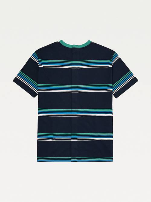 Tommy Hilfiger Adaptive Seated Fit Stripe Badge Póló Férfi Kék | TH125TFJ