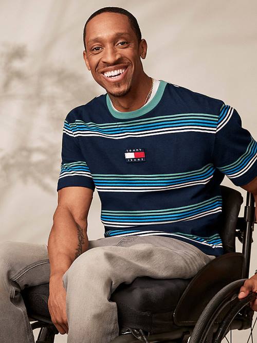 Tommy Hilfiger Adaptive Seated Fit Stripe Badge Póló Férfi Kék | TH125TFJ