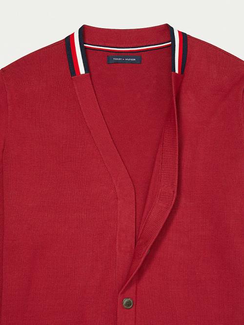 Tommy Hilfiger Adaptive Signature Collar Cardigan Pulóverek Férfi Piros | TH920ZXC