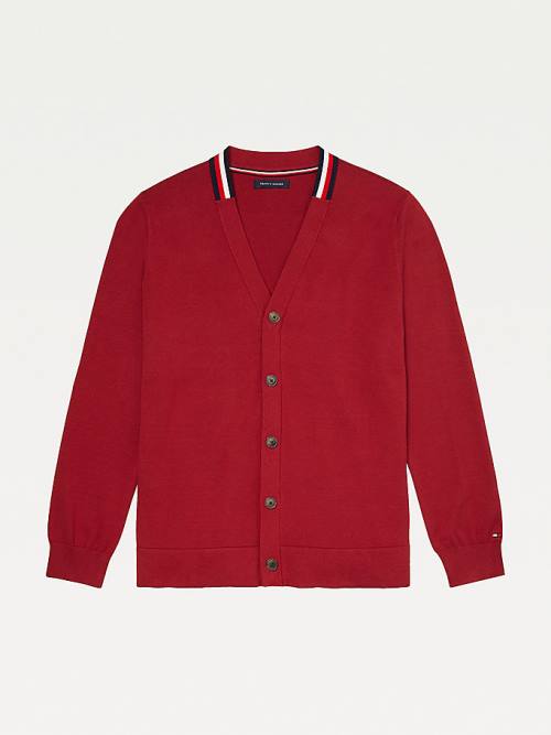 Tommy Hilfiger Adaptive Signature Collar Cardigan Pulóverek Férfi Piros | TH920ZXC