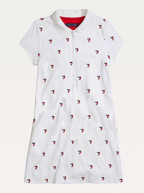 Tommy Hilfiger Adaptive Signature Heart Print Polo Ruha Lány Fehér | TH639QNE