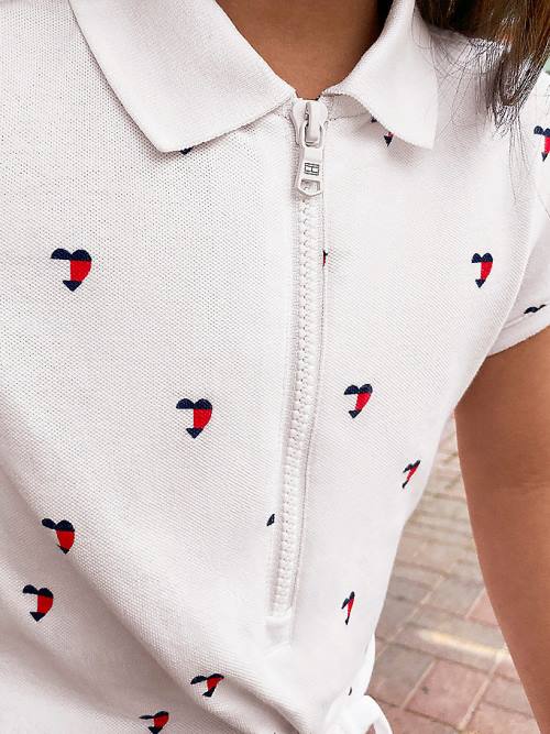 Tommy Hilfiger Adaptive Signature Heart Print Polo Ruha Lány Fehér | TH639QNE