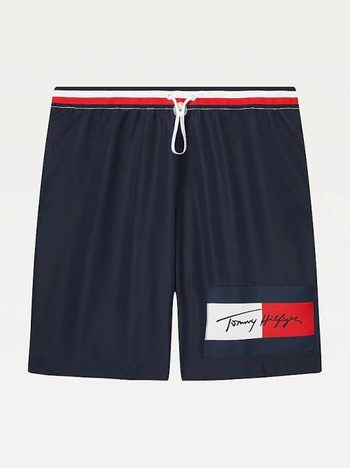 Tommy Hilfiger Adaptive Signature Mid-Length Shorts Fürdőruha Férfi Kék | TH385TDC