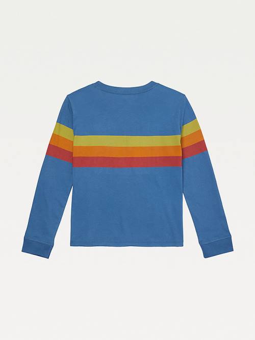 Tommy Hilfiger Adaptive Stripe Logo Long Sleeve Póló Fiú Kék | TH395OLW