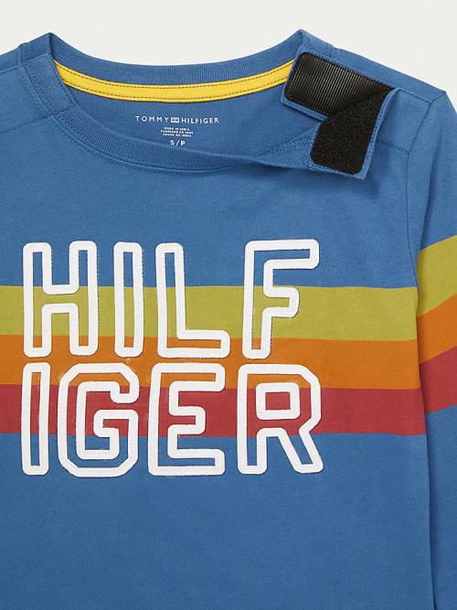 Tommy Hilfiger Adaptive Stripe Logo Long Sleeve Póló Fiú Kék | TH395OLW