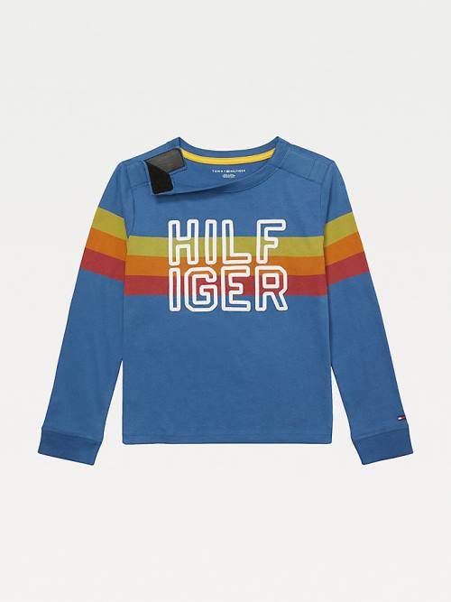 Tommy Hilfiger Adaptive Stripe Logo Long Sleeve Póló Fiú Kék | TH395OLW