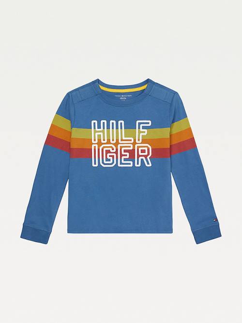 Tommy Hilfiger Adaptive Stripe Logo Long Sleeve Póló Fiú Kék | TH395OLW