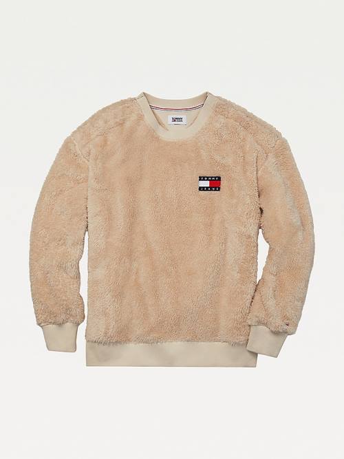 Tommy Hilfiger Adaptive Tommy Badge Fleece Pulóver Férfi Bézs | TH473XYR