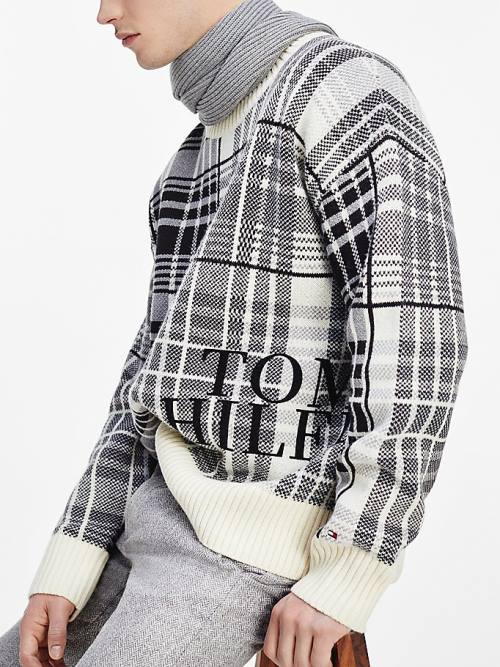 Tommy Hilfiger All-Over Check Oversized Jumper Pulóverek Férfi Fehér | TH726GFO