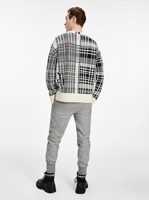 Tommy Hilfiger All-Over Check Oversized Jumper Pulóverek Férfi Fehér | TH726GFO