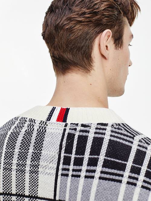 Tommy Hilfiger All-Over Check Oversized Jumper Pulóverek Férfi Fehér | TH726GFO