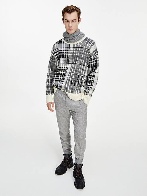 Tommy Hilfiger All-Over Check Oversized Jumper Pulóverek Férfi Fehér | TH726GFO