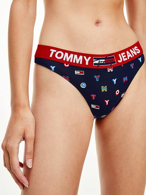 Tommy Hilfiger All-Over Logo Print Tanga Fehérnemű Női Kék | TH042KWV