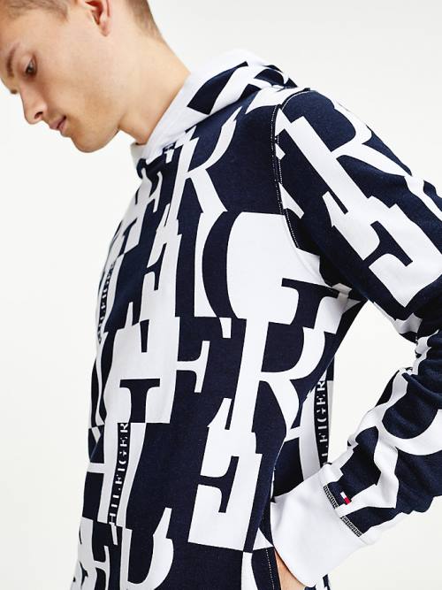 Tommy Hilfiger All-Over Text Print Kapucnis Pulóver Férfi Piros | TH981MNP