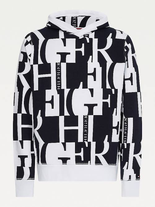 Tommy Hilfiger All-Over Text Print Kapucnis Pulóver Férfi Piros | TH981MNP