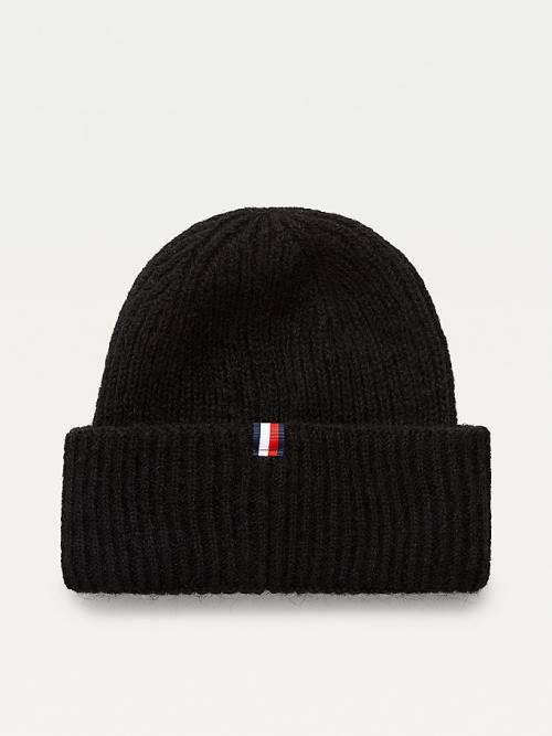 Tommy Hilfiger Alpaca Wool Blend Rib-Knit Beanie Kalap Női Fekete | TH069QVB