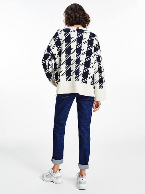 Tommy Hilfiger Alpaca Wool Houndstooth Relaxed Fit Jumper Pulóverek Női Kék | TH763OCF