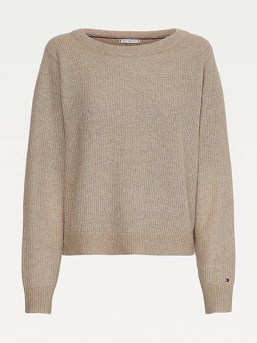 Tommy Hilfiger Alpaca Wool Széles Cipő Neck Relaxed Jumper Pulóverek Női Bézs | TH481SHM