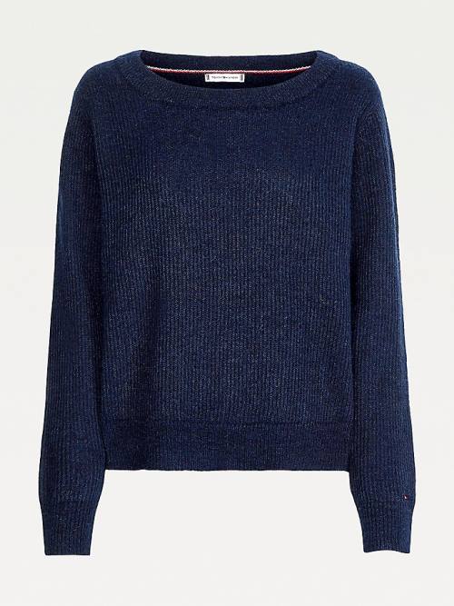 Tommy Hilfiger Alpaca Wool Széles Cipő Neck Relaxed Jumper Pulóverek Női Kék | TH596TBO