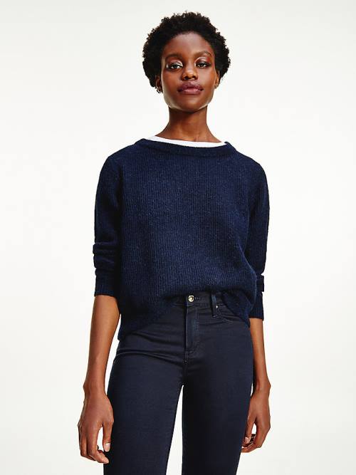 Tommy Hilfiger Alpaca Wool Széles Cipő Neck Relaxed Jumper Pulóverek Női Kék | TH596TBO