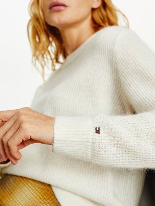 Tommy Hilfiger Alpaca Wool Széles Cipő Neck Relaxed Jumper Pulóverek Női Fehér | TH608ZRL