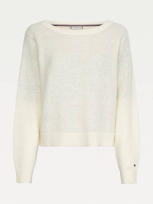 Tommy Hilfiger Alpaca Wool Széles Cipő Neck Relaxed Jumper Pulóverek Női Fehér | TH608ZRL