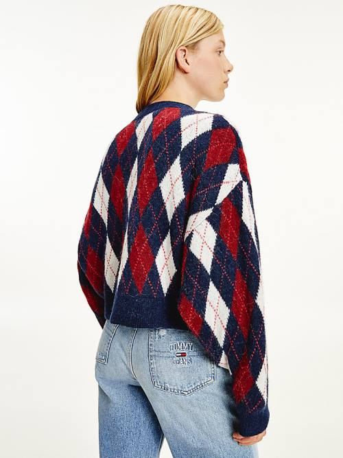 Tommy Hilfiger Argyle Cropped Cardigan Pulóverek Női Kék | TH348OSQ