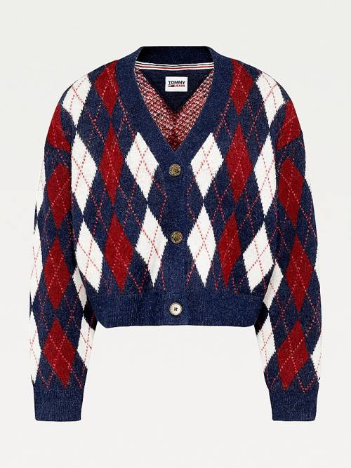 Tommy Hilfiger Argyle Cropped Cardigan Pulóverek Női Kék | TH348OSQ