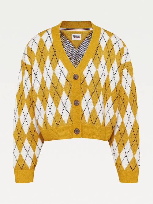 Tommy Hilfiger Argyle Cropped Cardigan Pulóverek Női Sárga | TH524PXQ