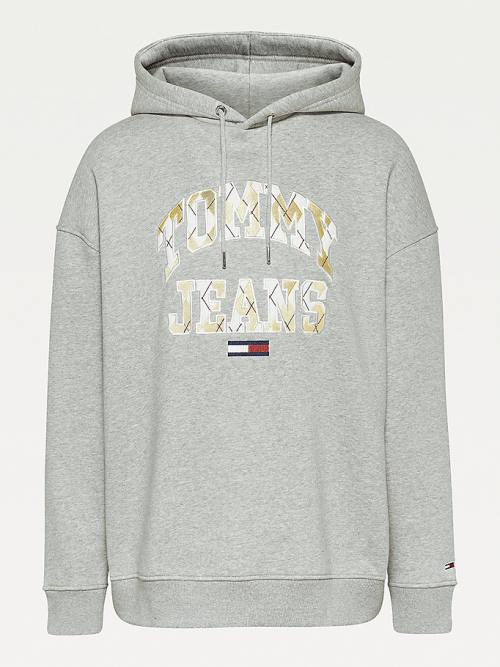 Tommy Hilfiger Argyle Oversized Fit Logo Kapucnis Pulóver Női Szürke | TH165LOG