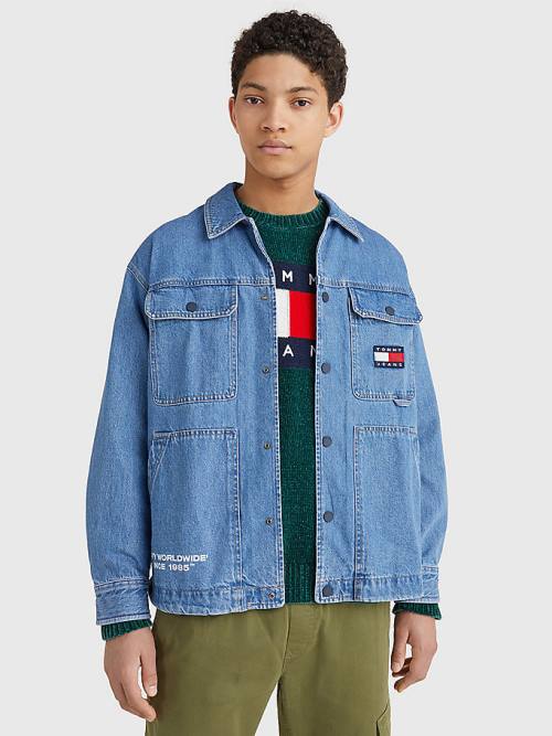 Tommy Hilfiger Back Logo Denim Shacket Ingek Férfi Denim | TH769HJN