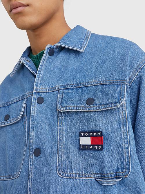 Tommy Hilfiger Back Logo Denim Shacket Ingek Férfi Denim | TH769HJN