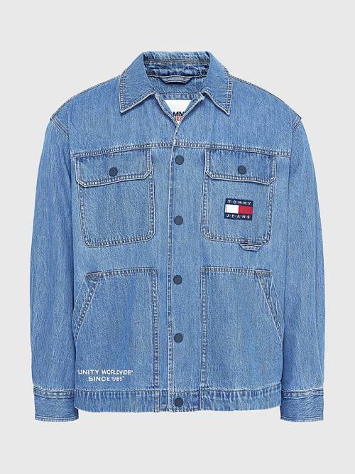 Tommy Hilfiger Back Logo Denim Shacket Ingek Férfi Denim | TH769HJN