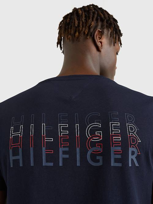 Tommy Hilfiger Back Logo Póló Férfi Kék | TH703TKL