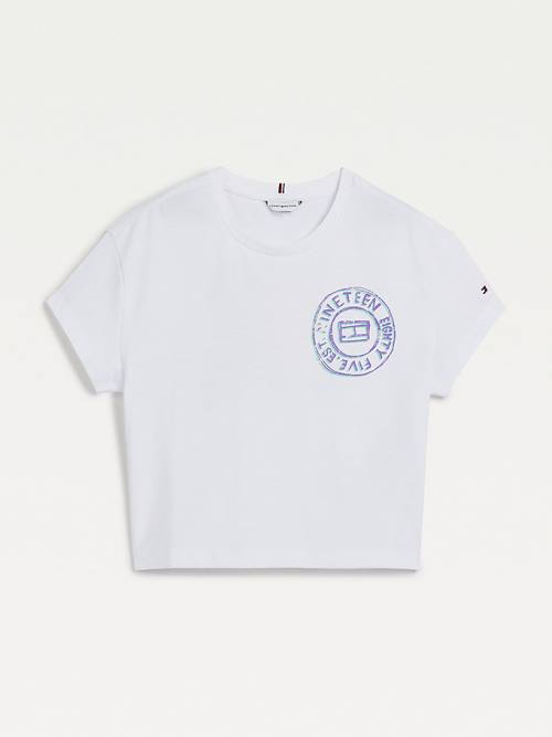 Tommy Hilfiger Back Print Recycled Póló Lány Fehér | TH056NQB