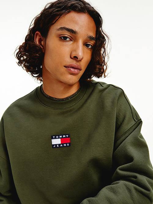 Tommy Hilfiger Badge Crew Neck Pulóver Férfi Zöld | TH028RWG