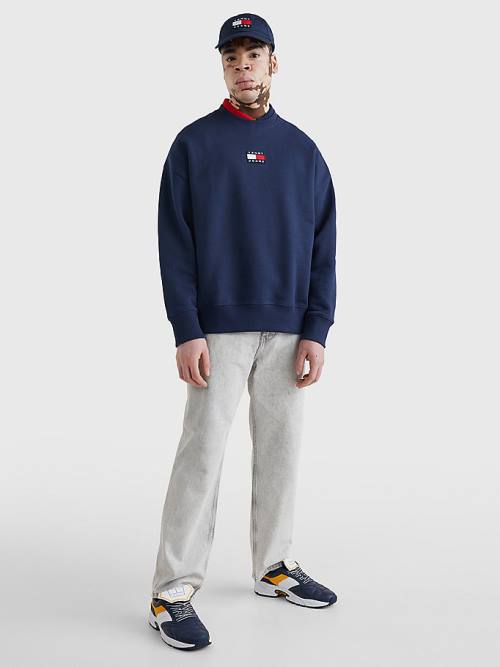 Tommy Hilfiger Badge Crew Neck Pulóver Férfi Kék | TH768UDE