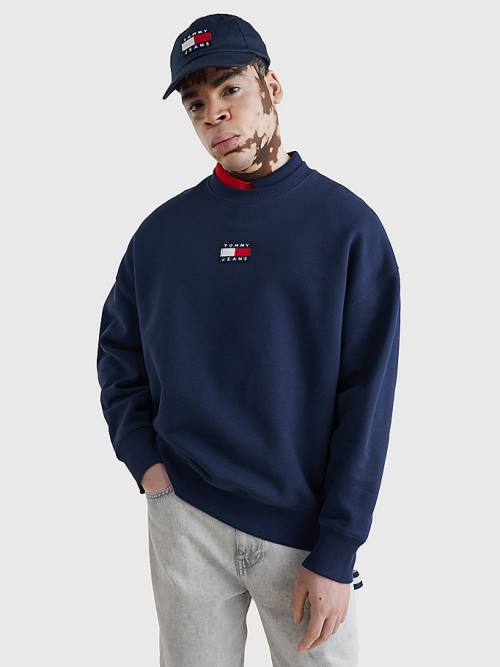 Tommy Hilfiger Badge Crew Neck Pulóver Férfi Kék | TH768UDE