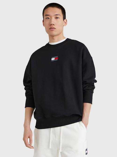 Tommy Hilfiger Badge Crew Neck Pulóver Férfi Fekete | TH875OFV