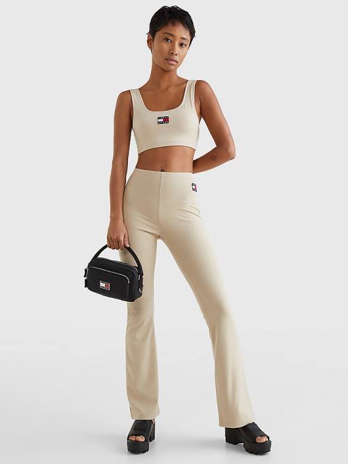 Tommy Hilfiger Badge Cropped Fit Tank Top Póló Női Bézs | TH359QKD