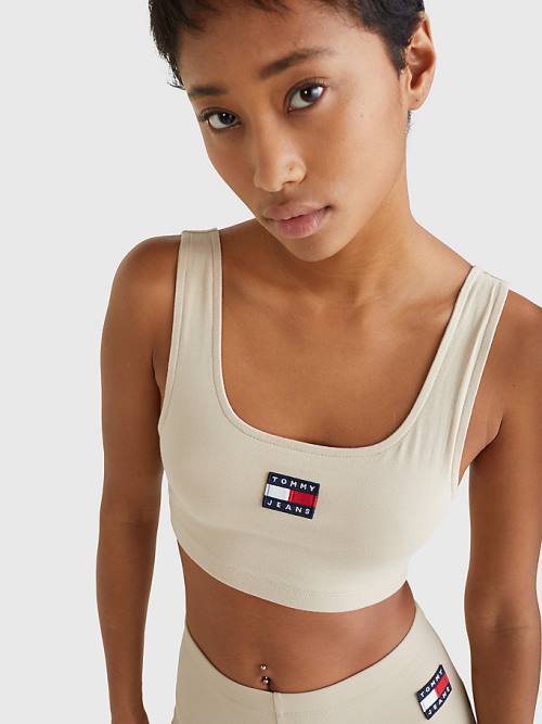 Tommy Hilfiger Badge Cropped Fit Tank Top Póló Női Bézs | TH359QKD